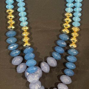 Talbots Fashion Necklace - Beaded, Blue, Gold, Light Gray